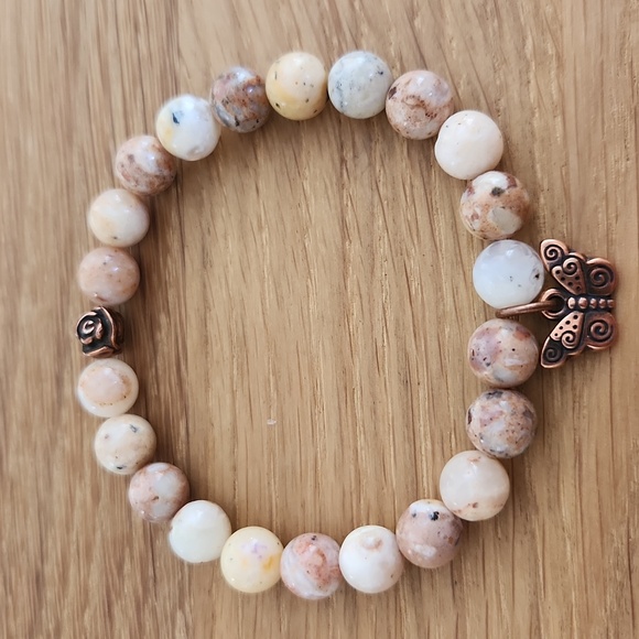 Hand Crafted Jewelry - Mexican Murado Purple Opal Bead Stretch Hand Crafted Bracelet